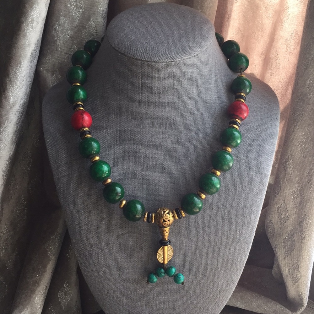 vintage antique prayer bead stone necklace